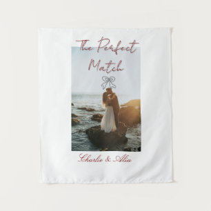 The perfect match wedding couple photo retro mauve tapestry