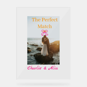 The perfect match wedding couple photo retro pink  acrylic sign