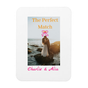The perfect match wedding couple photo retro pink  magnet