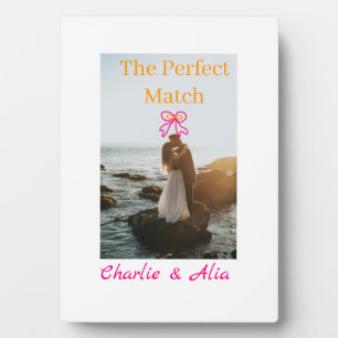 The perfect match wedding couple photo retro pink plaque