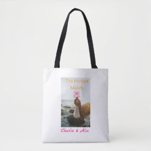 The perfect match wedding couple photo retro pink  tote bag