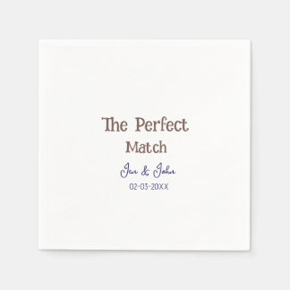 the perfect match wedding grey name date blue napkin