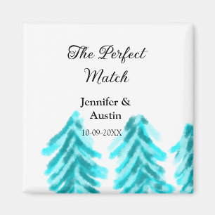 The perfect match winter blue pine tree wedding na magnet