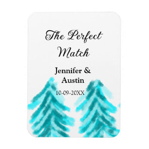 The perfect match winter blue pine tree wedding na magnet