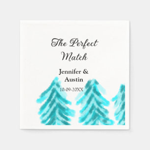 The perfect match winter blue pine tree wedding na napkin