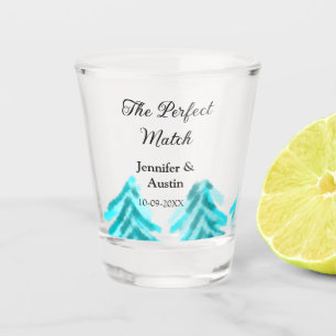 The perfect match winter blue pine tree wedding na shot glass