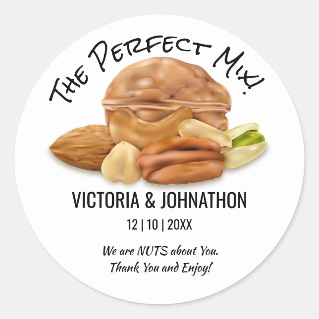 The Perfect Mix Nuts Thank You | Wedding Treat Classic Round Sticker (Front)