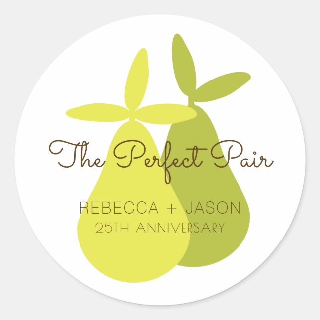The Perfect Pair Couple Of Pears Anniversary Classic Round Sticker (Front)
