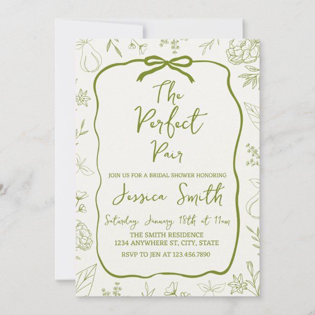 The Perfect Pair Green Bridal Shower Invitation (Front)