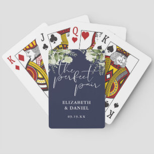 The Perfect Pair Greenery Navy Blue Wedding Favour Playing Cards