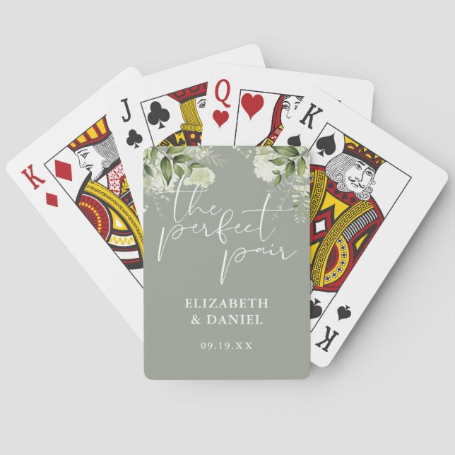 The Perfect Pair Greenery Sage Green Wedding Favou Playing Cards (Back)