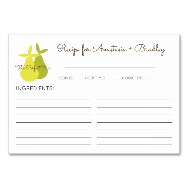The Perfect Pair Pears Bridal Shower Recipe Cards (Front)