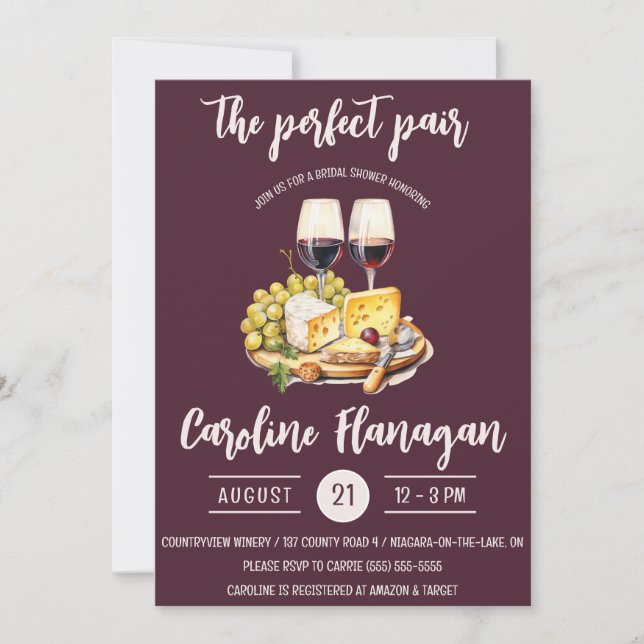 The Perfect Pair! Wine and Cheese Bridal Shower Invitation (Front)