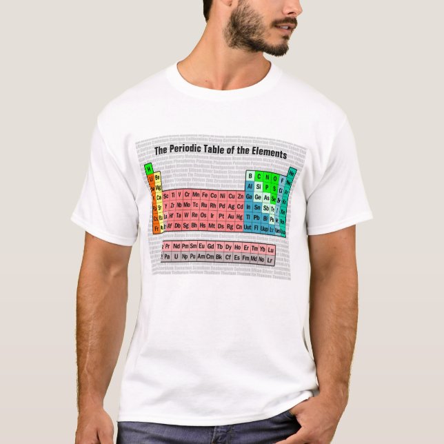The Periodic Table (Simple w/ Element Background) T-Shirt (Front)