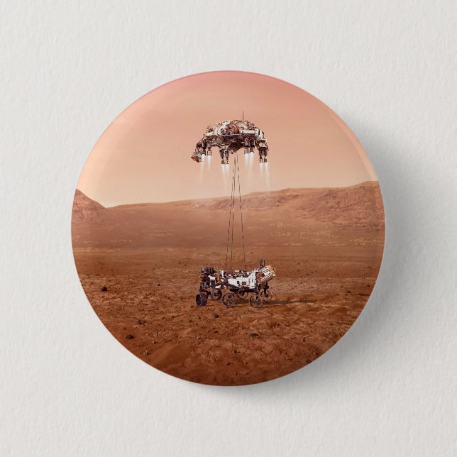 The Perseverance Rover Landing Safely On Mars. 6 Cm Round Badge (Front)