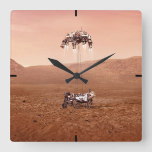 The Perseverance Rover Landing Safely On Mars. Square Wall Clock