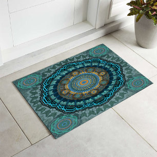 The Persian's gyrate psychedelic eyes' mandala Doormat