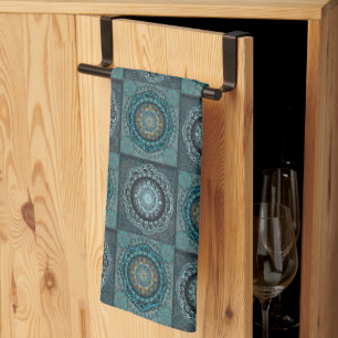 The Persian's gyrate psychedelic eyes' mandala  Tea Towel
