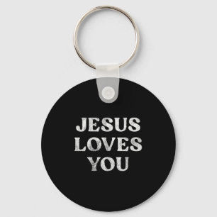 The Phrase Jesus Loves You On A Premium Tri-blend Key Ring