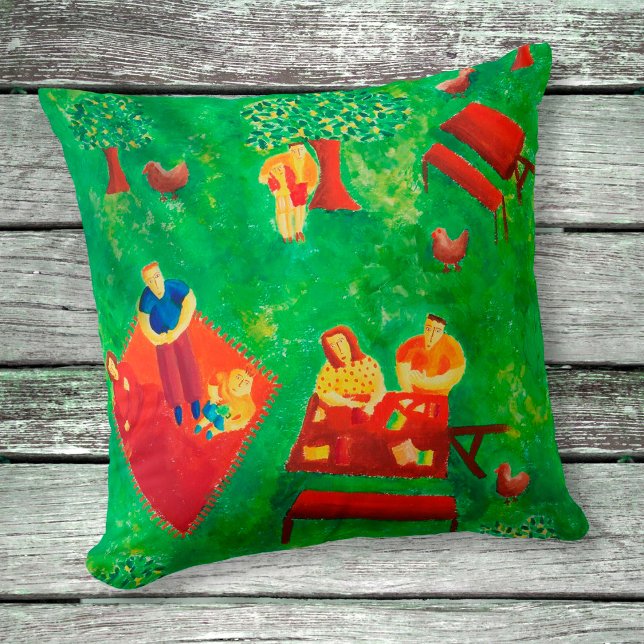 The Picnic Contemporary Art Acrylic Painting Cushion (Creator Uploaded)