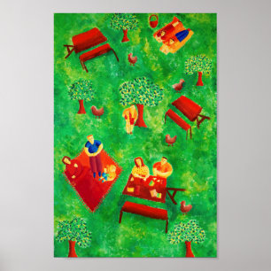 The Picnic Contemporary Art Acrylic Painting Jigsa Poster