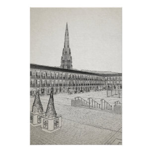 The Piece Hall, Halifax, Architectural Sketch Poster