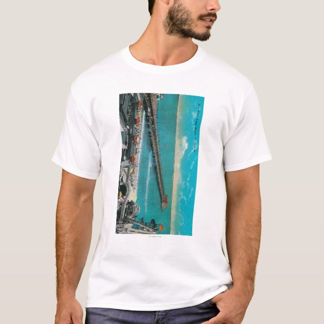 The Pier and Beach and Long Beach T-Shirt (Front)