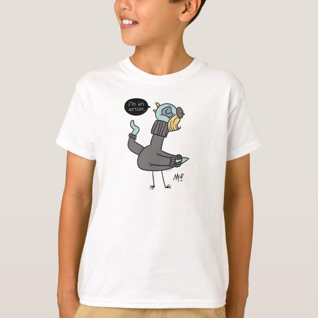 The Pigeon I'm an Artist Kids White T-Shirt  (Front)