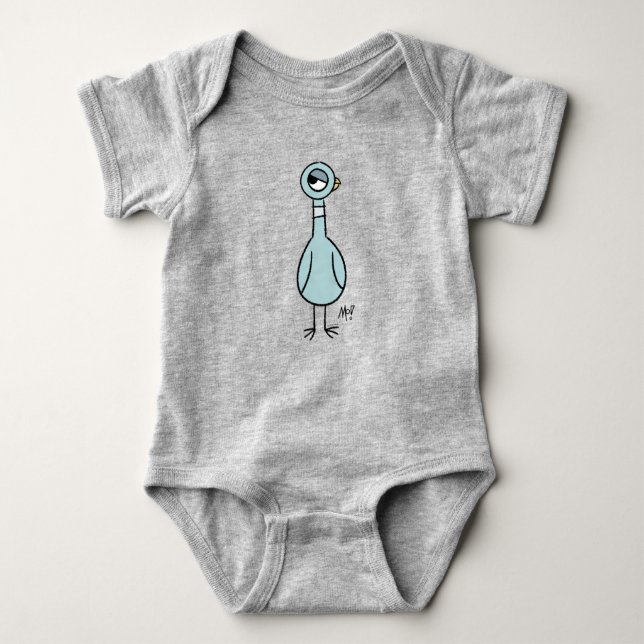 The Pigeon Side Eye Baby Grey Baby Bodysuit (Front)