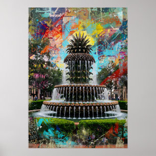 The Pineapple Fountain: Colour Burst of Charleston Poster