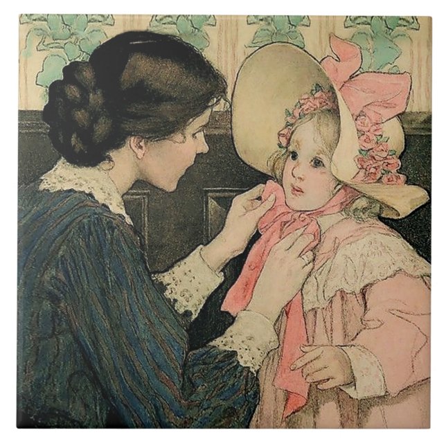 The Pink Bonnet by Jessie Willcox Smith Ceramic Tile (Front)