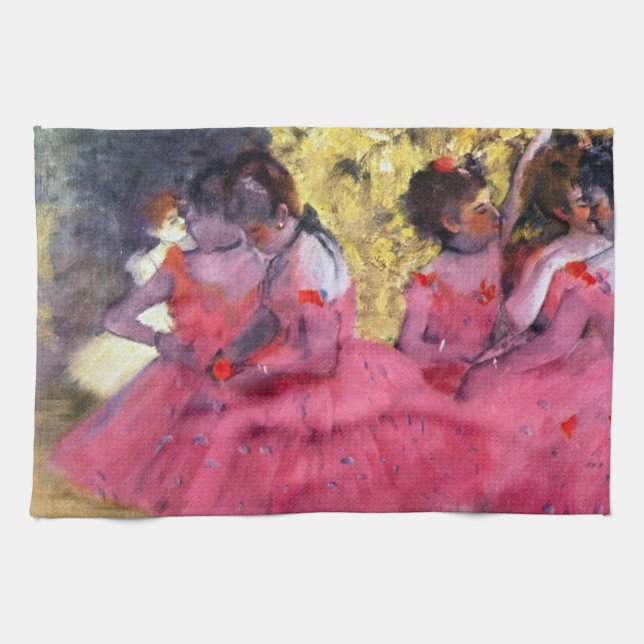 The Pink Dancers, Before the Ballet by Edgar Degas Tea Towel (Horizontal)
