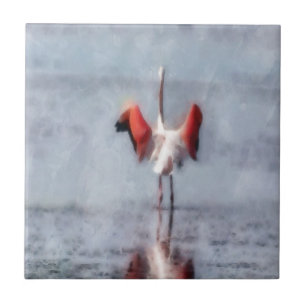 The Pink Flamingo in Watercolor Tile