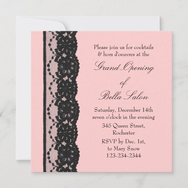 The Pink Grand Opening French Lace Invitation (Front)