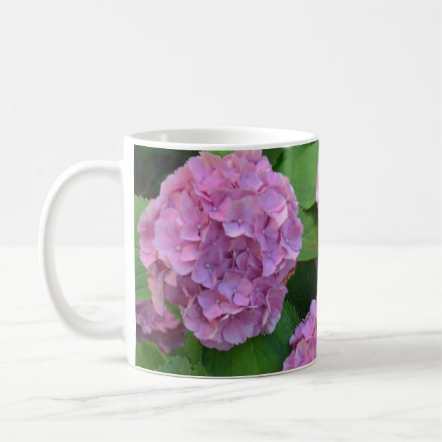 The pink Hortensia hydrangea bush  Coffee Mug (Left)