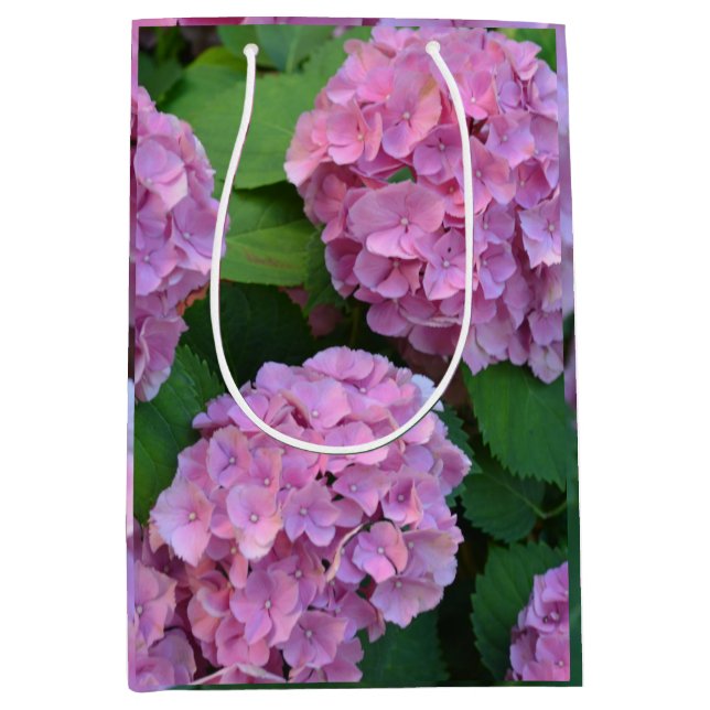 The pink Hortensia hydrangea bush  Medium Gift Bag (Front)