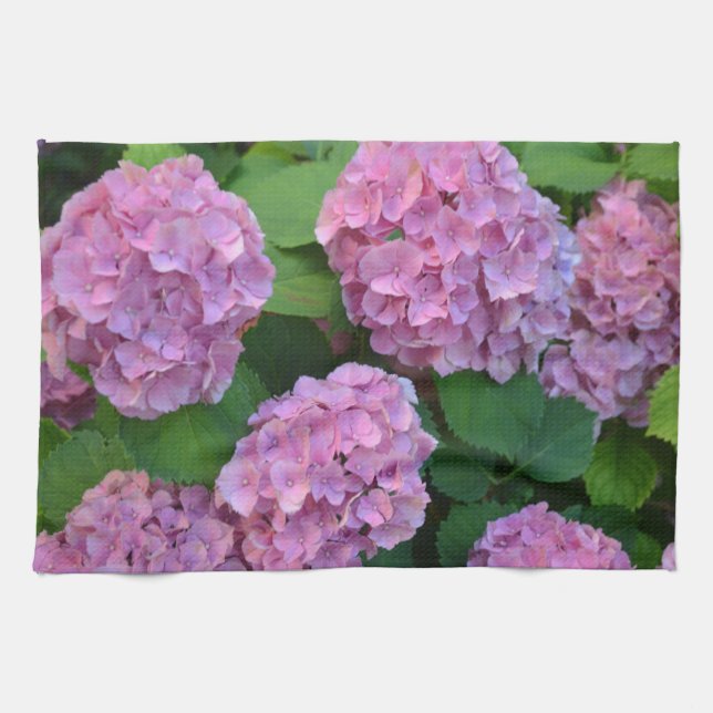 The pink Hortensia hydrangea bush  Tea Towel (Horizontal)