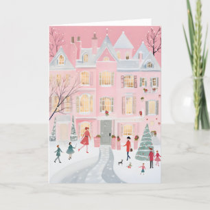 The Pink House Impressionist Art Holiday Card