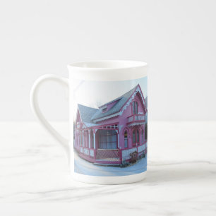 The Pink House in Snow - Martha's Vineyard Bone China Mug