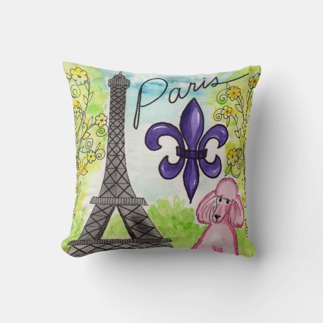 The Pink Poodle in Paris Cushion (Front)