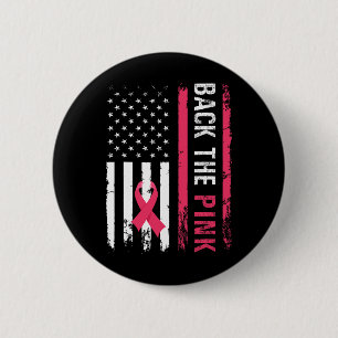 The Pink Ribbon American Flag Breast Cancer Awaren 6 Cm Round Badge