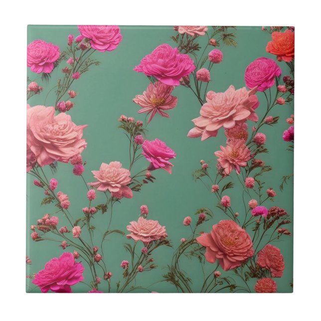 The Pink Roses Floral Decorative Ceramic Tile (Front)