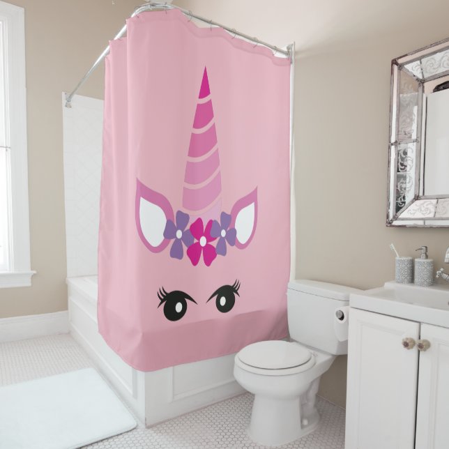 The Pink Unicorn Shower Curtain (In Situ)