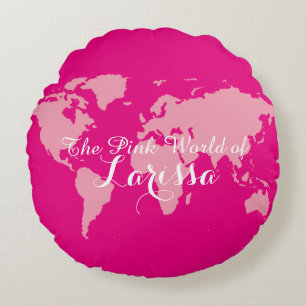 the Pink World of (your name) Round Cushion