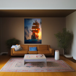 The pirate ship on the sea   AI Art Poster