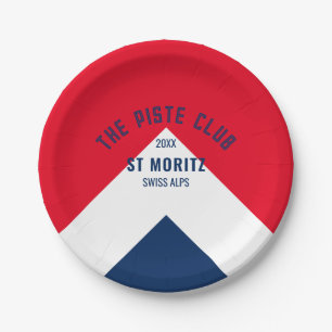 The Piste Club Navy Red Custom Winter Ski Party Paper Plate