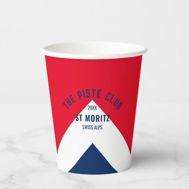 The Piste Club Red Navy Custom Winter Ski Party Paper Cups (Front)