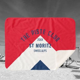 The Piste Club Red Navy Custom Winter Ski Sherpa Blanket
