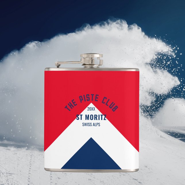 The Piste Club Red Navy Peak Custom Winter Ski Hip Flask (Creator Uploaded)
