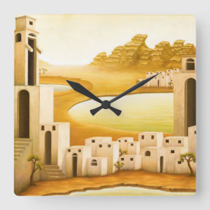 "The Place" - Middle East / Orient Desert Painting Square Wall Clock